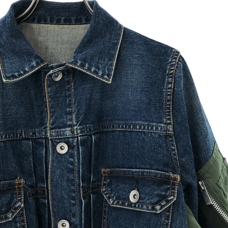 sacai / サカイ | 2023AW | Denim x Nylon Twill Jacket デニム ドッキング ボンバージャケット | 1 | レディース