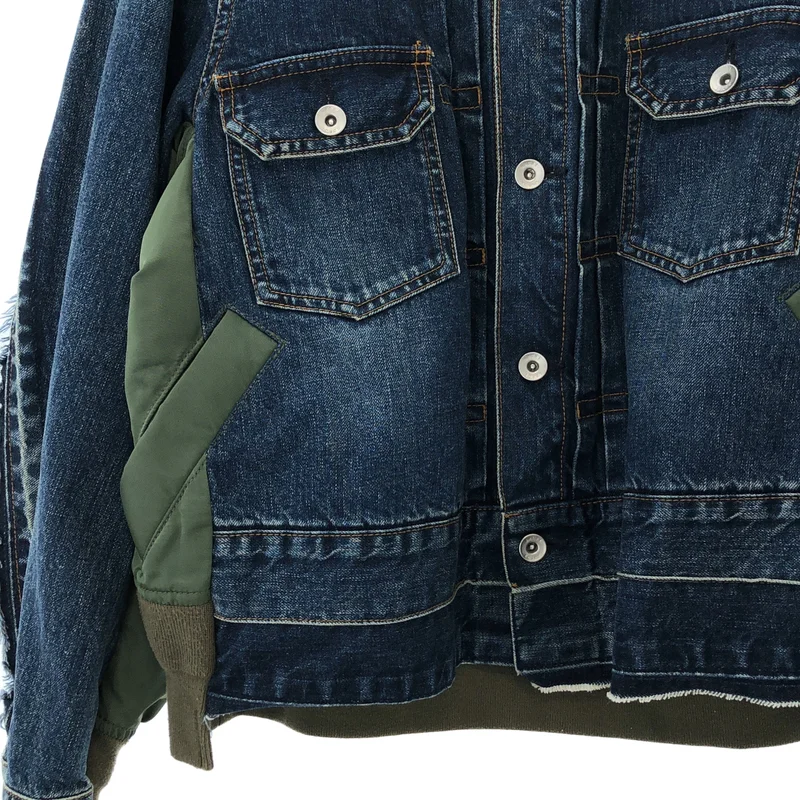 sacai / サカイ | 2023AW | Denim x Nylon Twill Jacket デニム ドッキング ボンバージャケット | 1 | レディース