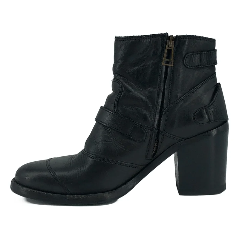 Belstaff / ベルスタッフ | レザー ストラップ ロゴサイドジップ ショートブーツ | 36 | レディース