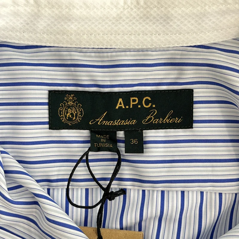 A.P.C. / アーペーセー | Anastasia Barbieri / ストライプ バンドカラーシャツ | 36 | レディース
