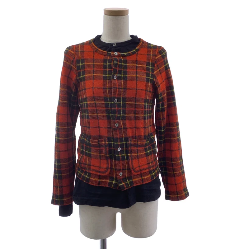 tricot COMME des GARCONS / トリココムデギャルソン | 2003AW | ウール 縮絨 タータンチェック ドッキング レイヤード ニット トップス | S | レディース