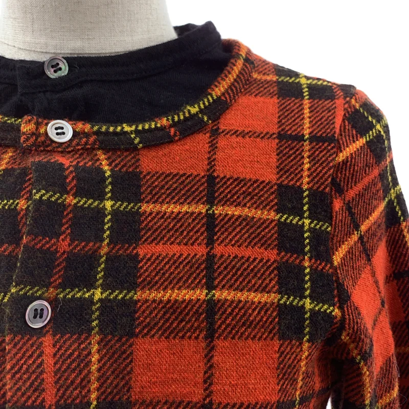 tricot COMME des GARCONS / トリココムデギャルソン | 2003AW | ウール 縮絨 タータンチェック ドッキング レイヤード ニット トップス | S | レディース