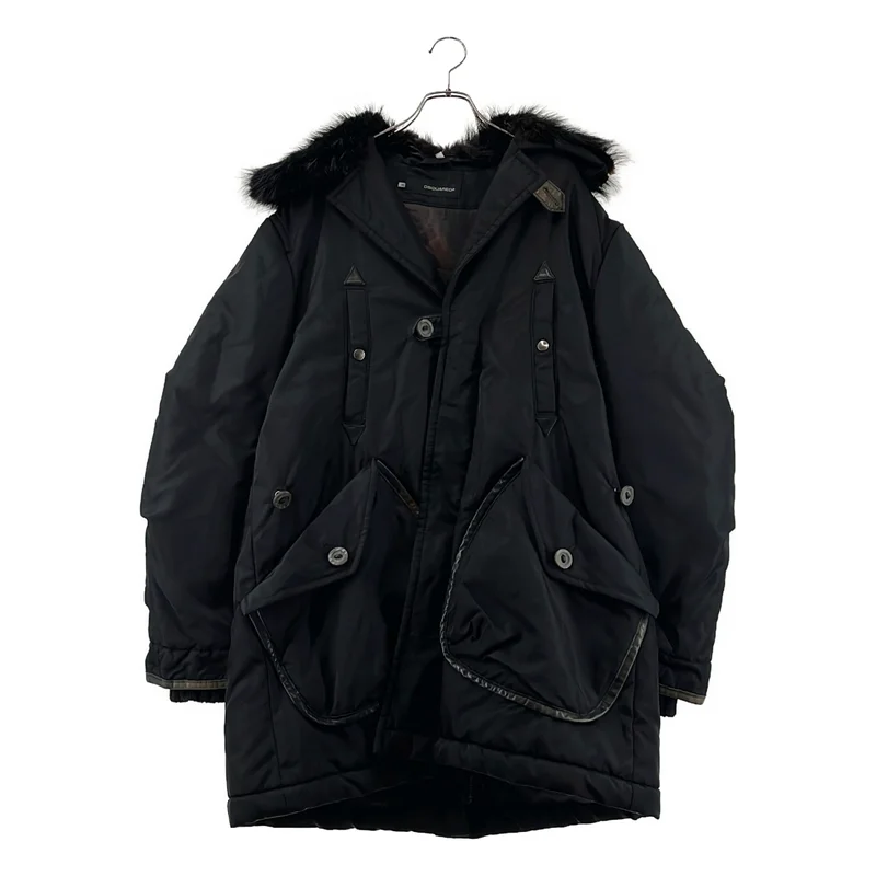 DSQUARED2 / ディースクエアード | 中綿 ファーカラー ロゴボタン レイヤードスリーブ オーバーコート | 48 | メンズ