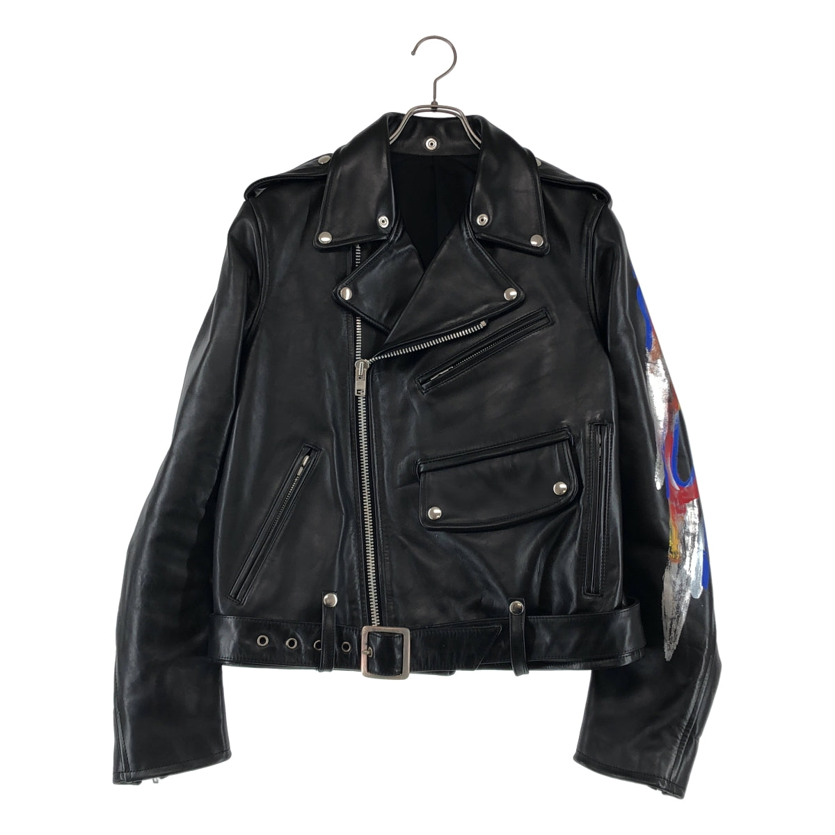 COMME des GARCONS HOMME / コムデギャルソンオム | 2001AW | レザー フレイム ペイント ダブルライダースジャケット | M | ブラック | メンズ COMME des GARCONS HOMME / コムデギャルソンオム | 2001AW | レザー