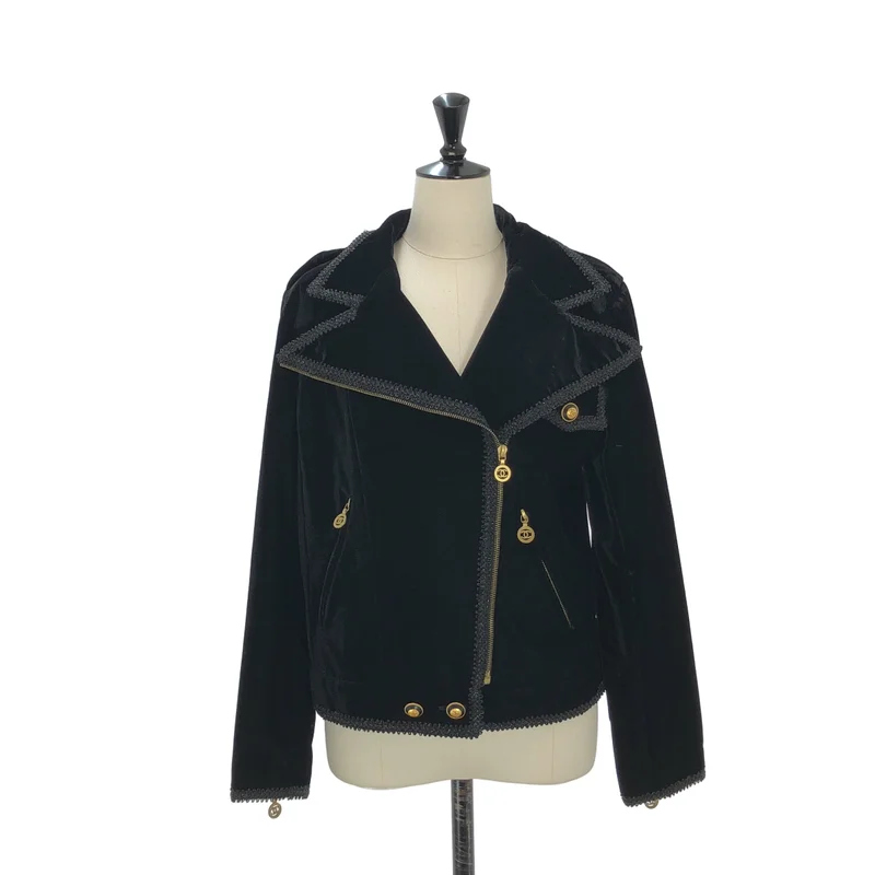 CHANEL / シャネル | ヴィンテージ / ベルベット ダブルライダースジャケット | 36 | レディース