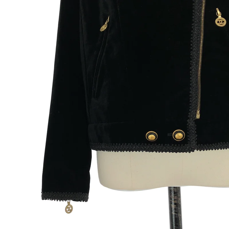 CHANEL / シャネル | ヴィンテージ / ベルベット ダブルライダースジャケット | 36 | レディース
