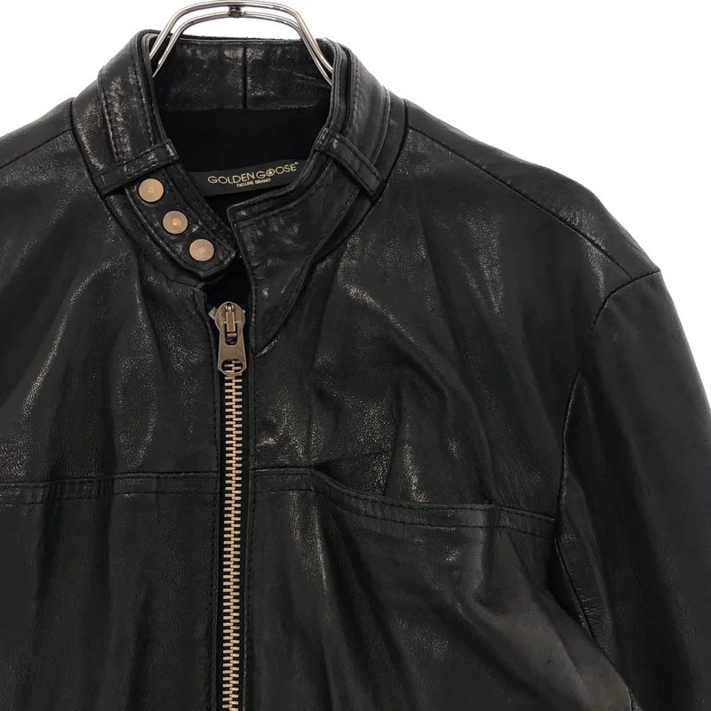 GOLDEN GOOSE / ゴールデングース | レザー ベルテッド シングルライダースジャケット | L | メンズ