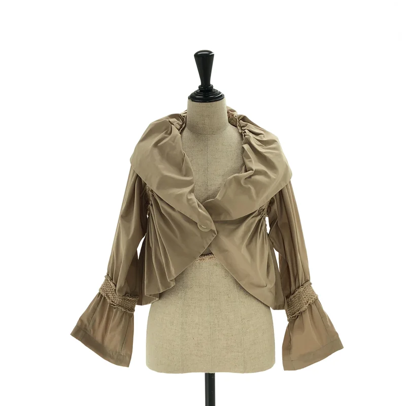 ISSEY MIYAKE / イッセイミヤケ | フリル ニット切替 シャーリングジャケット | 2 | レディース