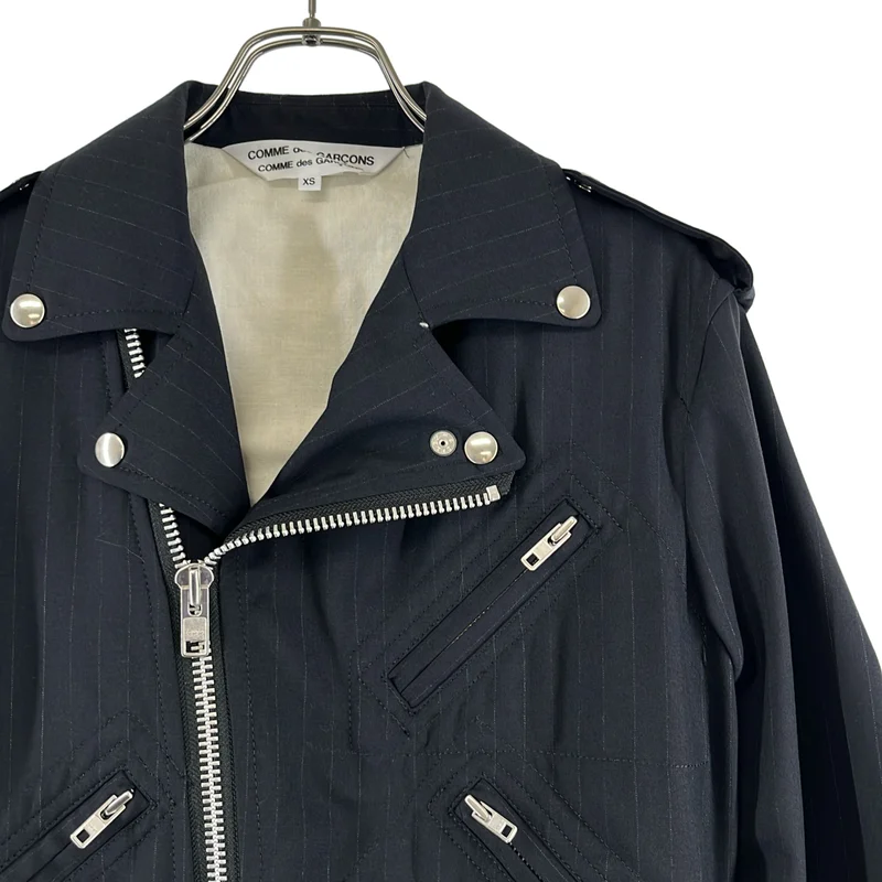 COMME des GARCONS COMME des GARCONS / コムコム | 2017SS | ストライプ フリルスリーブ ダブルライダース ジャケット | XS | レディース