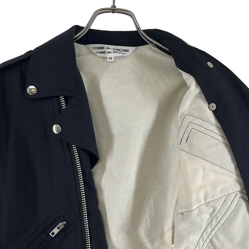 COMME des GARCONS COMME des GARCONS / コムコム | 2017SS | ストライプ フリルスリーブ ダブルライダース ジャケット | XS | レディース