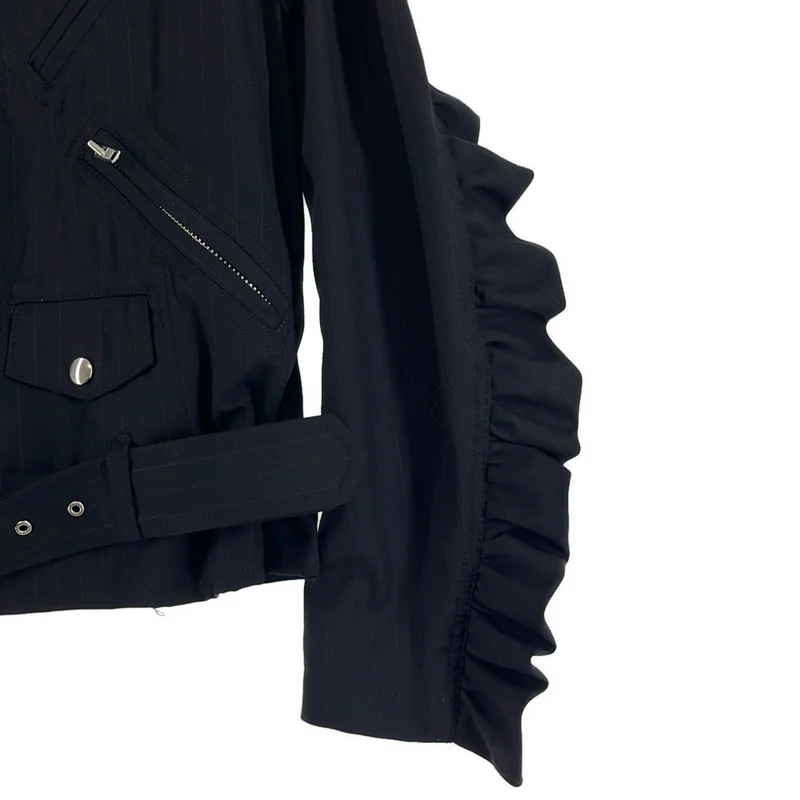 COMME des GARCONS COMME des GARCONS / コムコム | 2017SS | ストライプ フリルスリーブ ダブルライダース ジャケット | XS | レディース