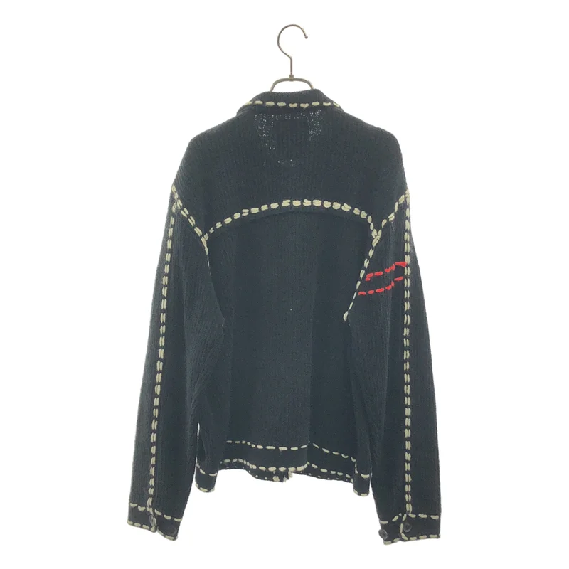 WILDSIDE YOHJI YAMAMOTO / ワイルドサイドヨウジヤマモト | 2023AW | × PHINGERIN / フィンガリン / PG1 KNIT / コットン デザインステッチ ニットカーディガン | S | メンズ