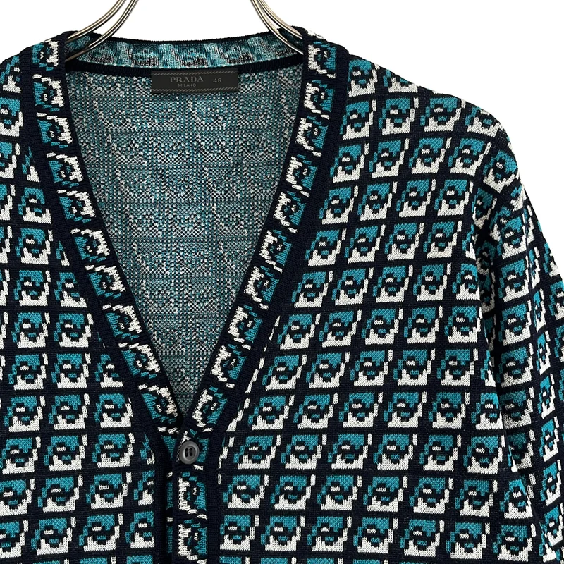 PRADA / プラダ | 2021AW | ウール トライアングル 幾何学模様 Vネックカーディガン | 46 | メンズ