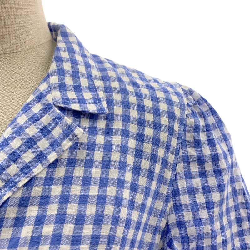 POLO RALPH LAUREN / ポロラルフローレン | リネン チェック ボリュームスリーブ シャツ ワンピース | 2 | レディース