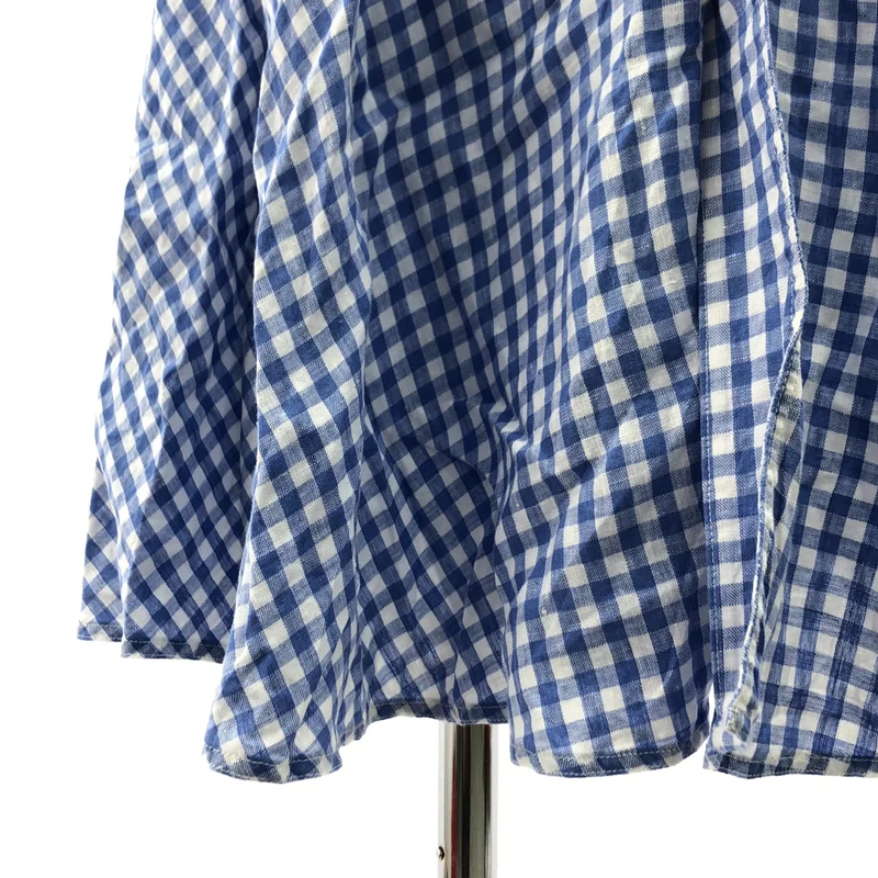 POLO RALPH LAUREN / ポロラルフローレン | リネン チェック ボリュームスリーブ シャツ ワンピース | 2 | レディース