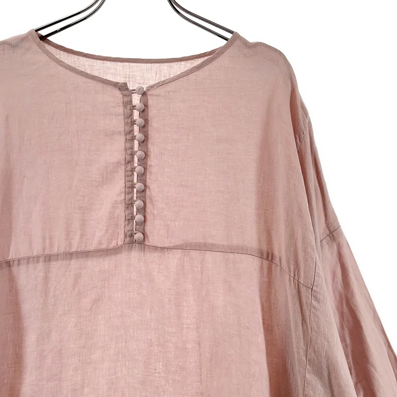 nest robe / ネストローブ | リネン くるみボタン 七分袖ワンピース | F | レディース