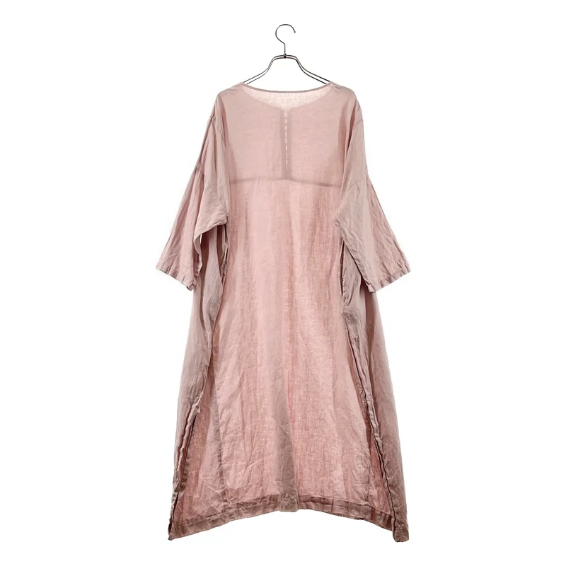 nest robe / ネストローブ | リネン くるみボタン 七分袖ワンピース | F | レディース