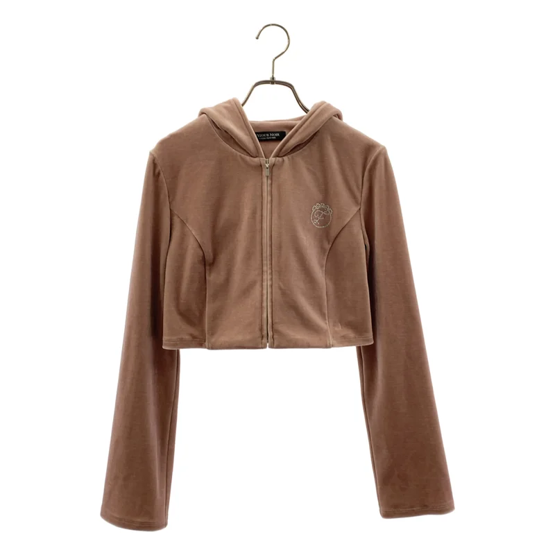 FOXEY NEW YORK / フォクシーニューヨーク | VELOUR NOIR / ベロア 装飾ロゴ ジップ ジャケット フーディ | 38 | レディース