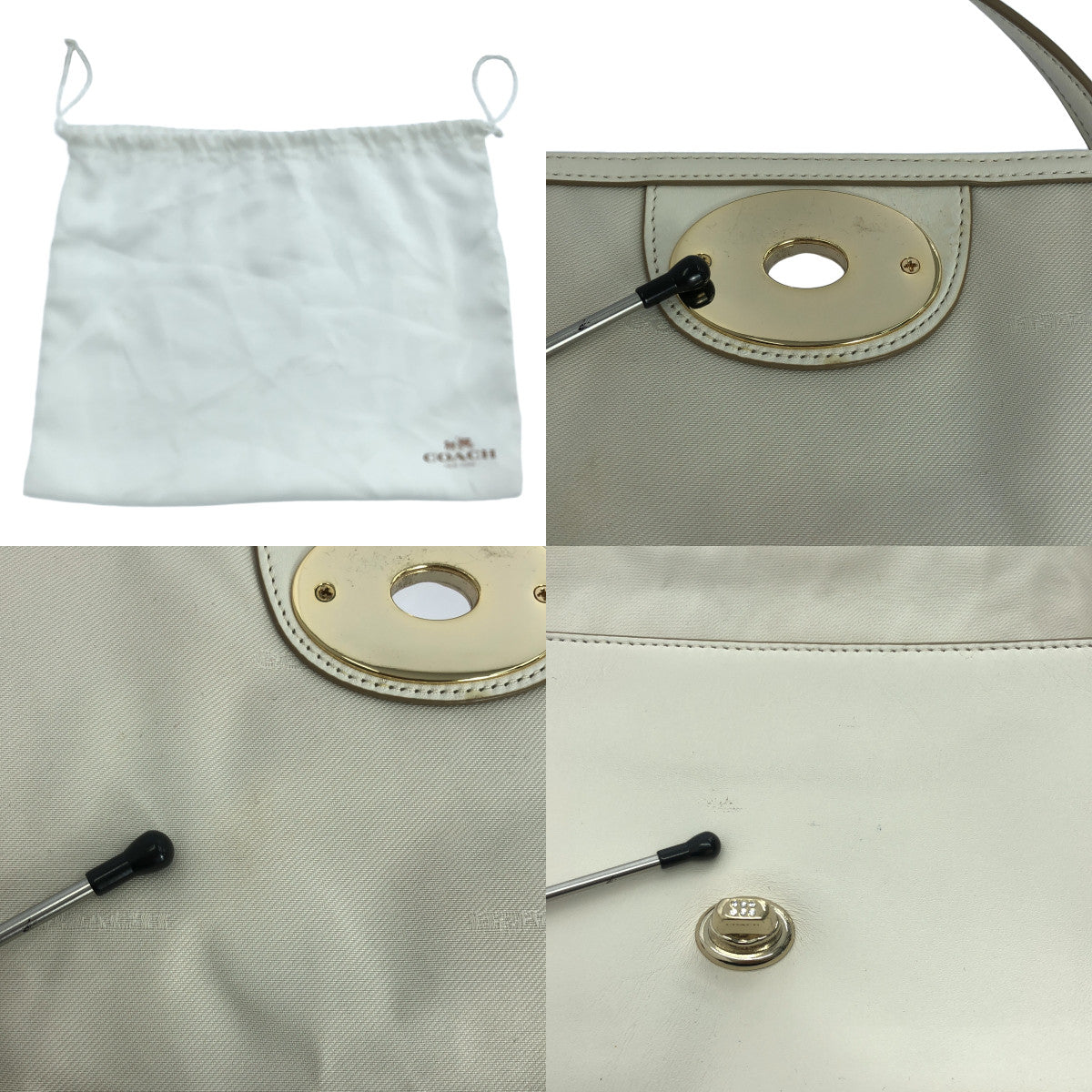 COACH(コーチ) ショルダーバッグ ポーチインスムーズレザー F54796 ダークグレー×アイボリー レザー COACH - COACH(コーチ) ショルダーバッグ ポーチインスムーズレザー