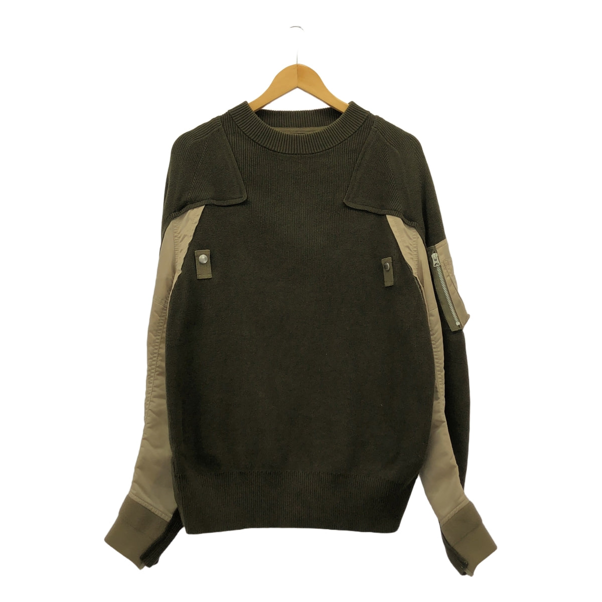 sacai / サカイ | 2022SS | MA-1 ドッキング コットンニット セーター | 3 | オリーブ / ベージュ | メンズ sacai / サカイ | 2022SS | MA-1 ドッキング コットンニット セーター