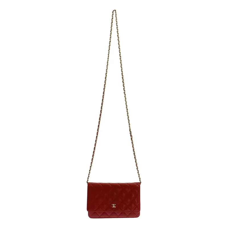 CHANEL / シャネル | キャビアスキン レザー マトラッセ チェーン ウォレット ショルダーバッグ |
