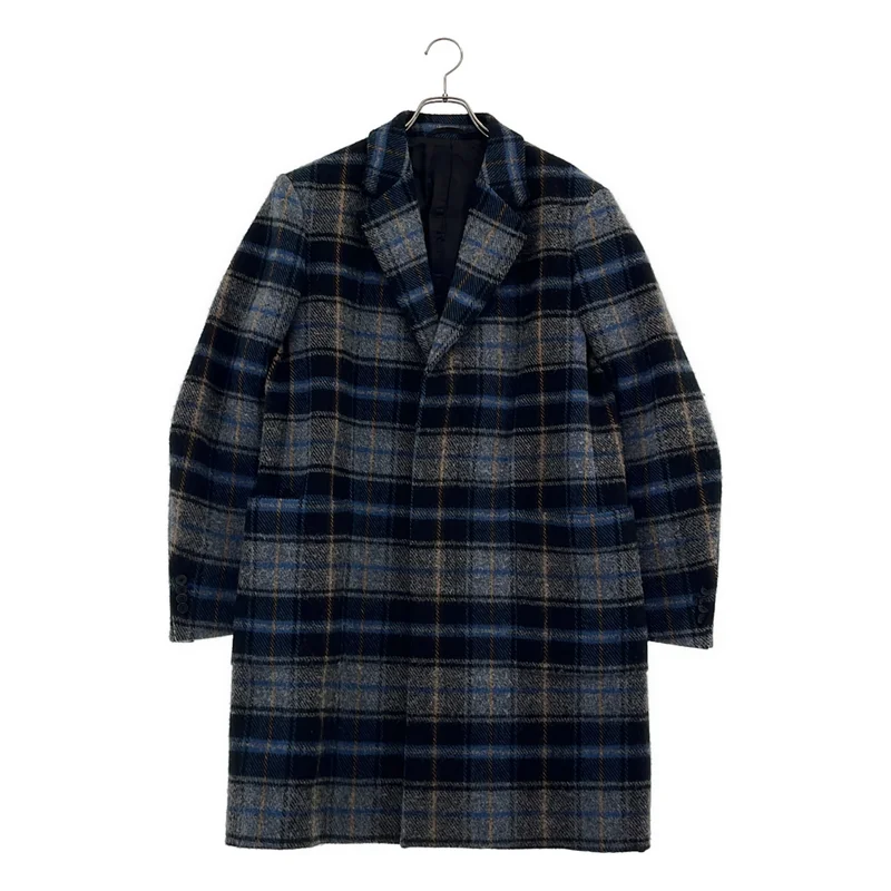   / カルバンクライン | Checked Wool Overcoat チェック チェスターコート | 46 | ブルー/ブラック | メンズ CALVIN KLEIN / カルバンクライン | Checked Wool Overcoat チェック