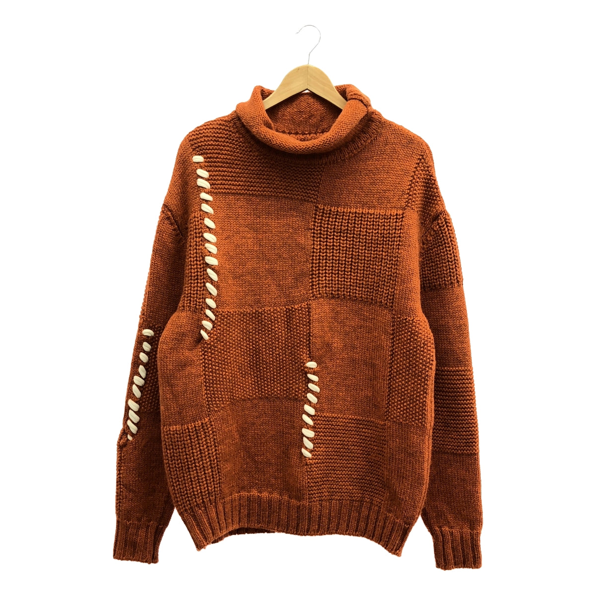 【美品】  SHOOP / シュープ | 2021AW | mori sweater / ステッチワーク ニット プルオーバー | M | オレンジ | メンズ 美品】 SHOOP / シュープ | 2021AW | mori sweater / ステッチワーク