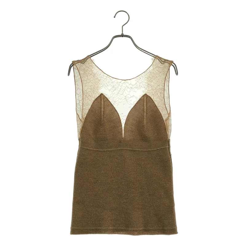 babaco / ババコ | LACE TOP / ウール キャメル レース切り替え ニットタンクトップ | F | レディース