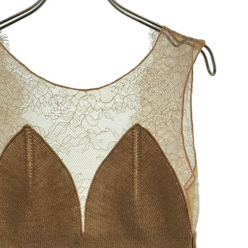 babaco / ババコ | LACE TOP / ウール キャメル レース切り替え ニットタンクトップ | F | レディース
