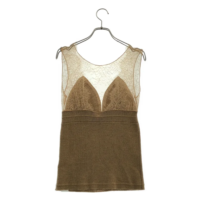 babaco / ババコ | LACE TOP / ウール キャメル レース切り替え ニットタンクトップ | F | レディース