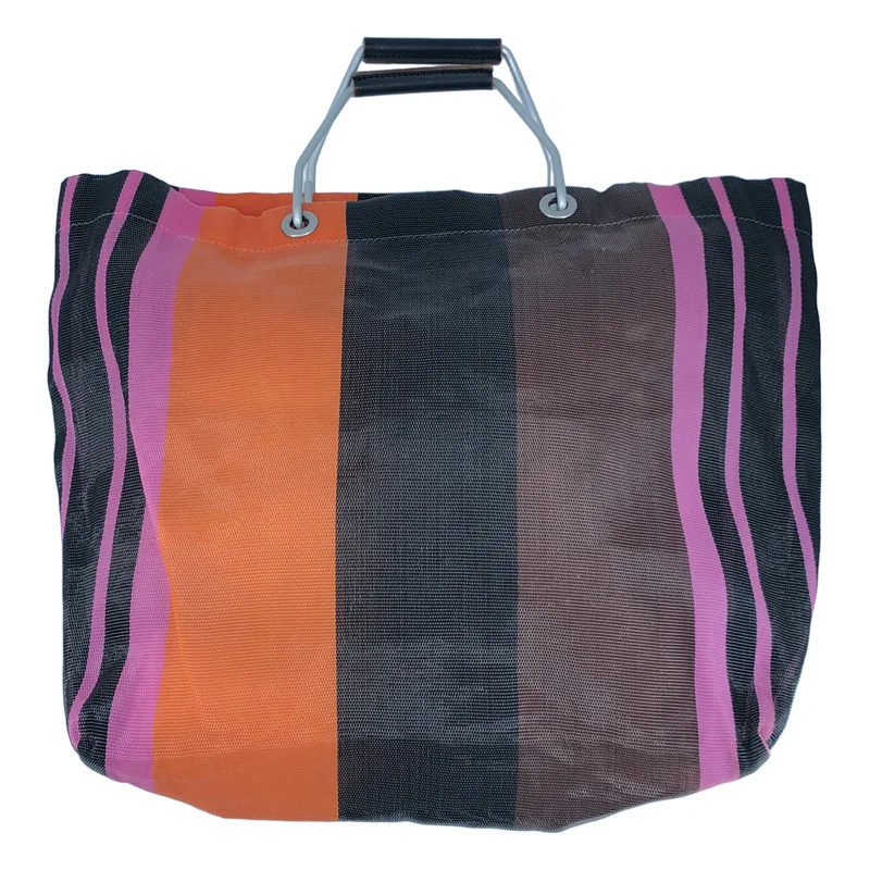 MARNI / マルニ | フラワーカフェ ストライプ レザーハンドル ロゴ メッシュ トートバッグ |