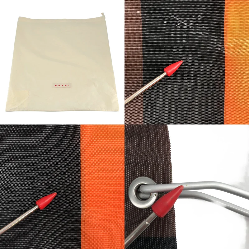 MARNI / マルニ | フラワーカフェ ストライプ レザーハンドル ロゴ メッシュ トートバッグ |