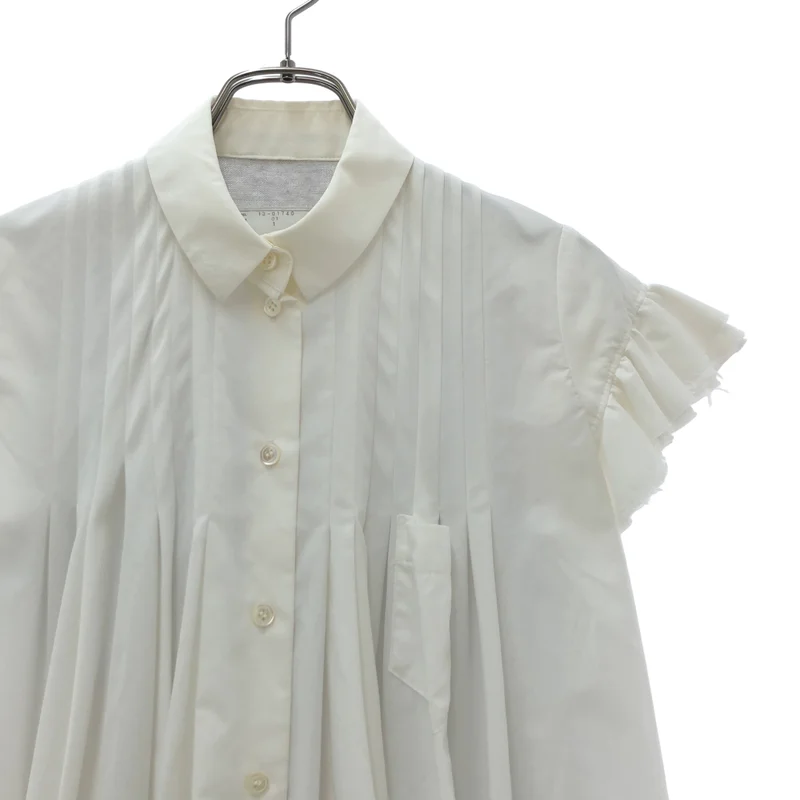 sacai / サカイ | コットン 異素材切り替え バックニット プリーツ ノースリーブシャツ | 1 | レディース