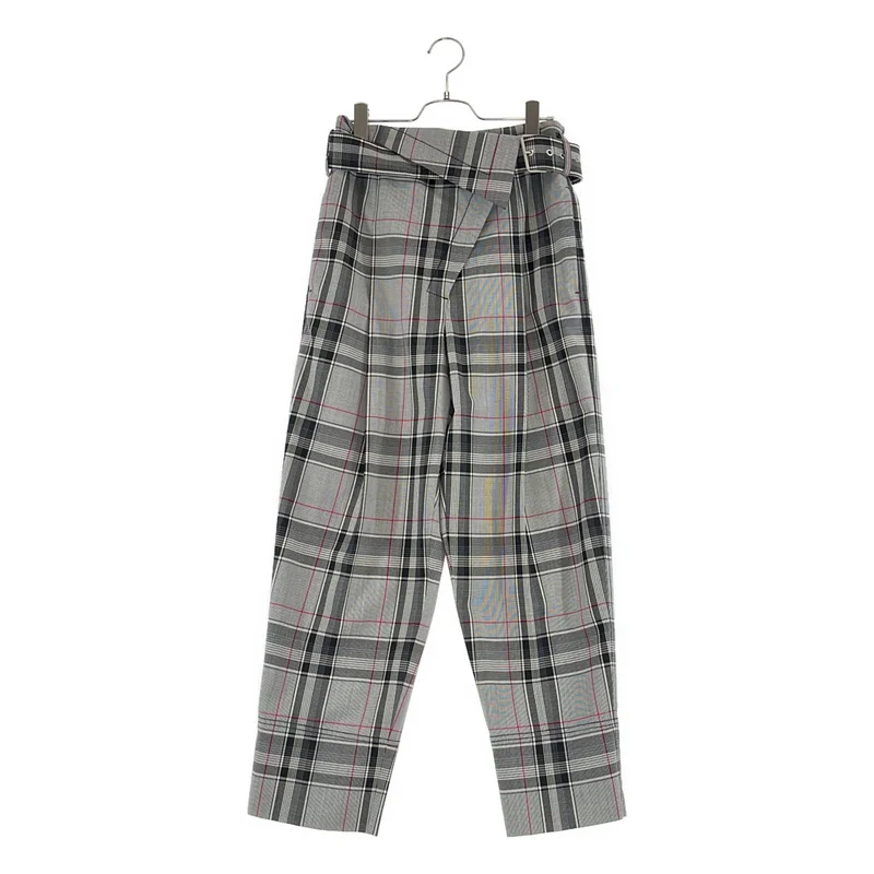 3.1 Phillip Lim / スリーワンフィリップリム | ウール混 チェック ベルテッドタックパンツ | 0 | レディース