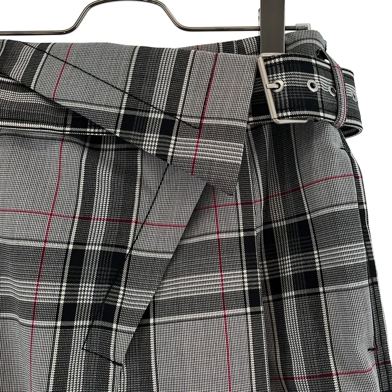 3.1 Phillip Lim / スリーワンフィリップリム | ウール混 チェック ベルテッドタックパンツ | 0 | レディース