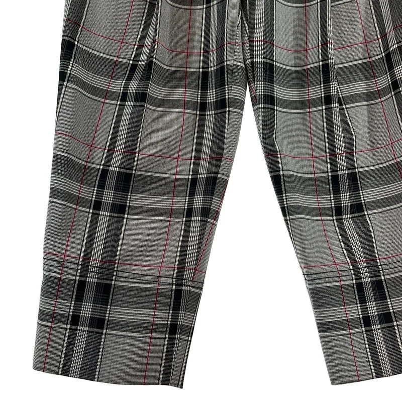 3.1 Phillip Lim / スリーワンフィリップリム | ウール混 チェック ベルテッドタックパンツ | 0 | レディース