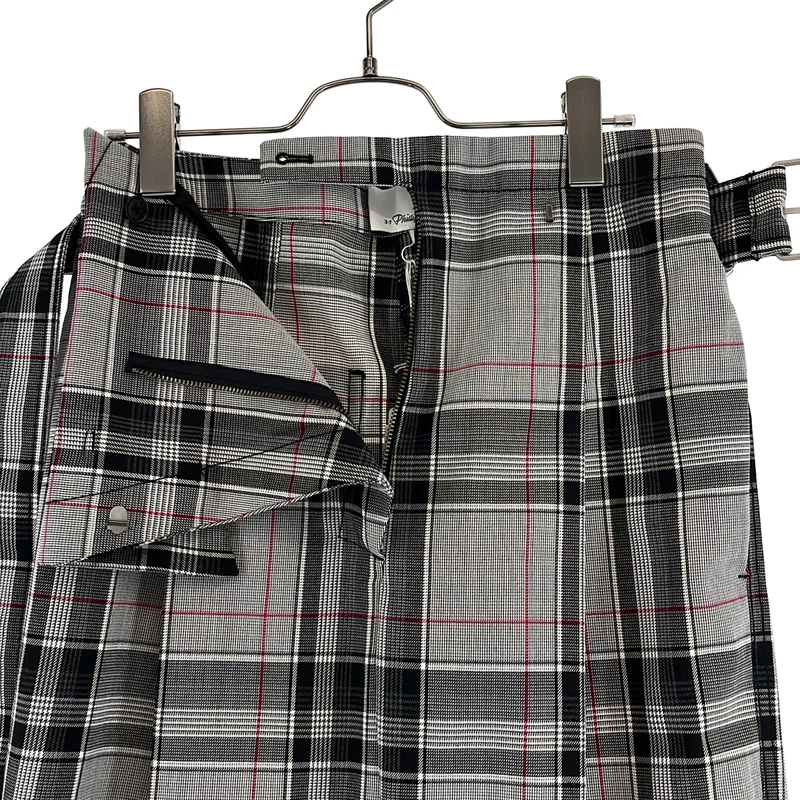 3.1 Phillip Lim / スリーワンフィリップリム | ウール混 チェック ベルテッドタックパンツ | 0 | レディース