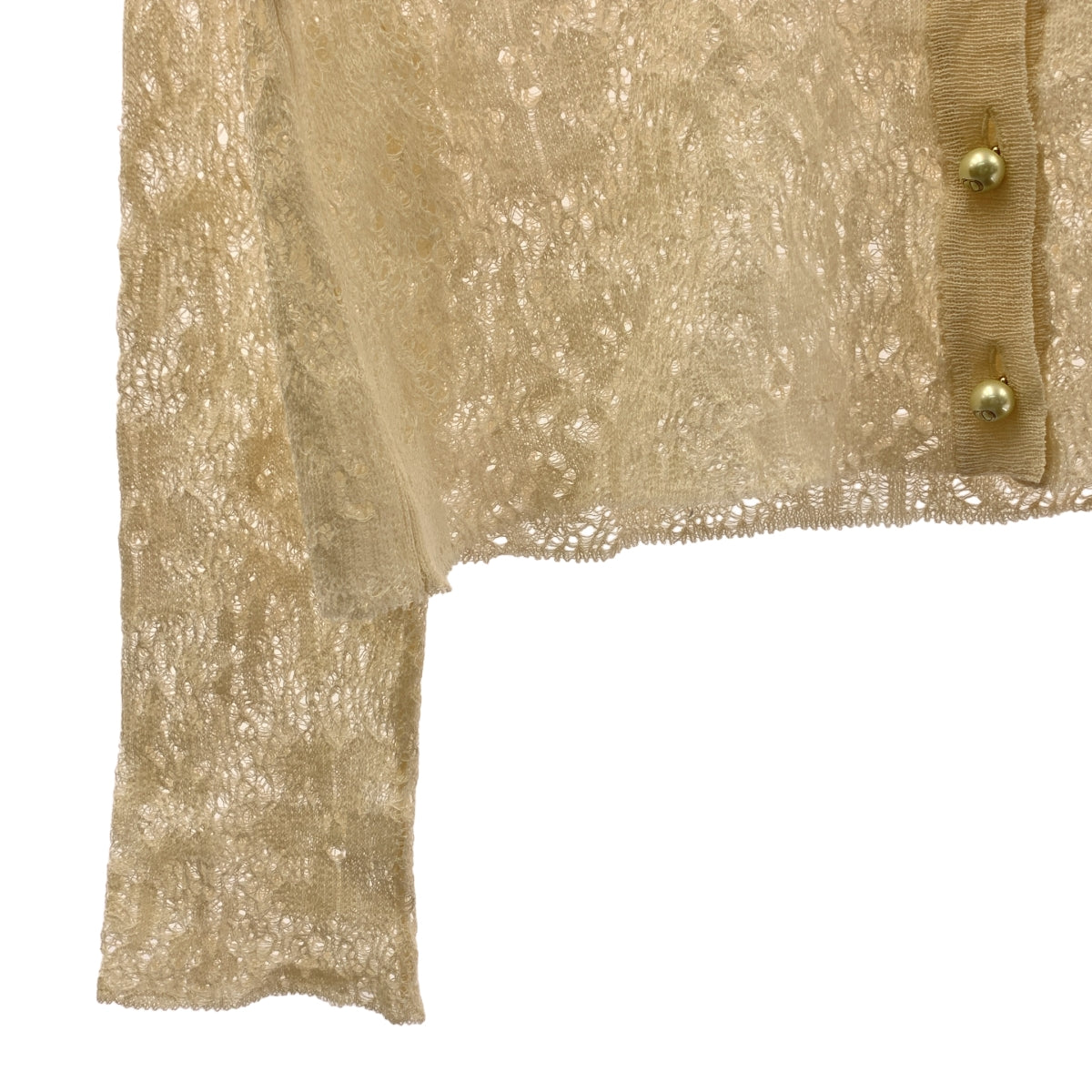 Christian Dior / クリスチャンディオール | Linen Silk and Cotton Lace Cardigan パール ロゴ ボタン レース カーディガン | 34 | アイボリー | レディース Christian Dior / クリスチャンディオール | Linen Silk and Cotton