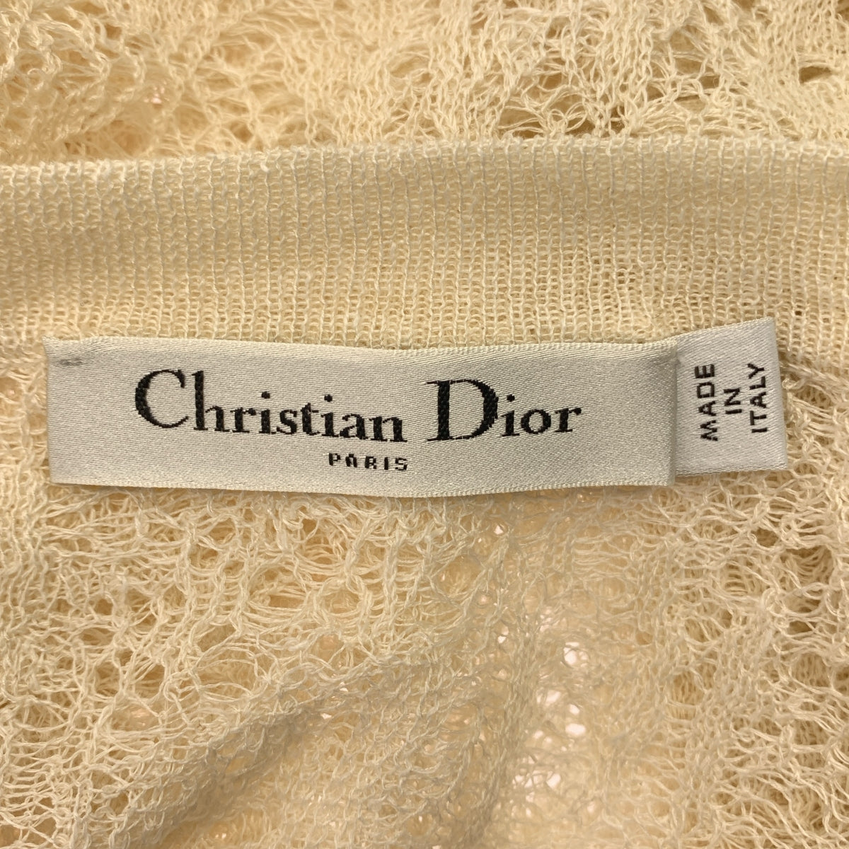 Christian Dior / クリスチャンディオール | Linen Silk and Cotton Lace Cardigan パール ロゴ ボタン レース カーディガン | 34 | アイボリー | レディース Christian Dior / クリスチャンディオール | Linen Silk and Cotton