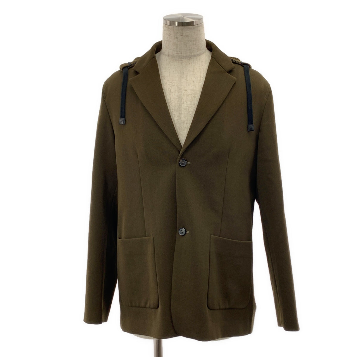 【美品】  LOEWE / ロエベ | アナグラム レザーパッチ ウール フーデッド テーラードジャケット | 46 | カーキ | メンズ 美品】 LOEWE / ロエベ | アナグラム レザーパッチ ウール フーデッド