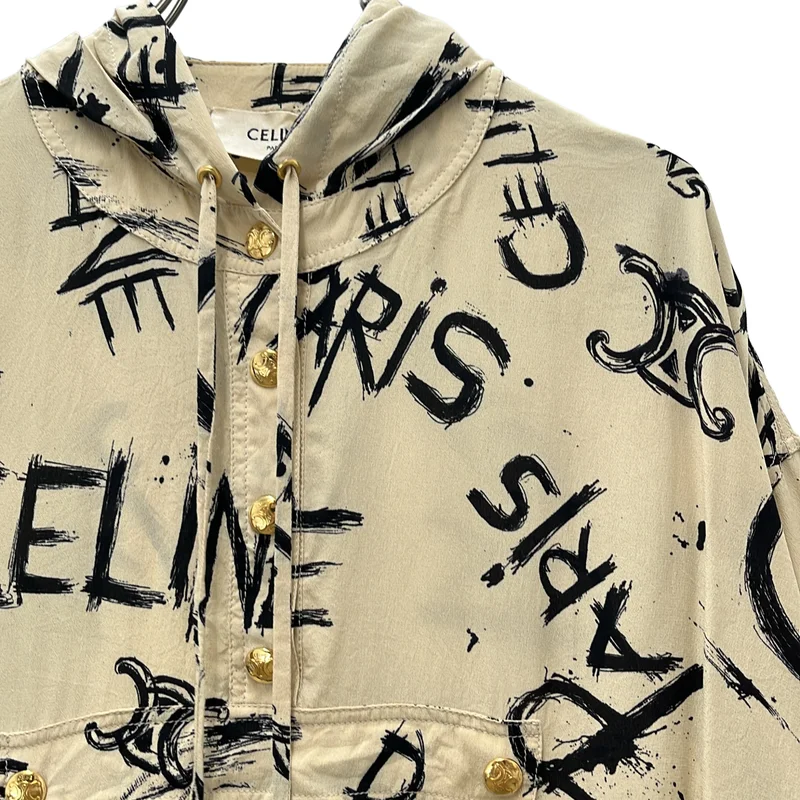 CELINE / セリーヌ | 2022AW | シルク トリオンフ グラフィックロゴ フーデット プルオーバー ブラウス |