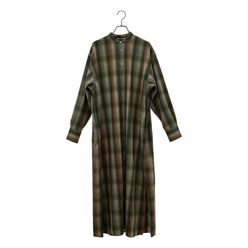 AURALEE / オーラリー | SUPER LIGHT WOOL CHECK MAXI ONE-PIECE チェック シャツワンピース | 1 | レディース