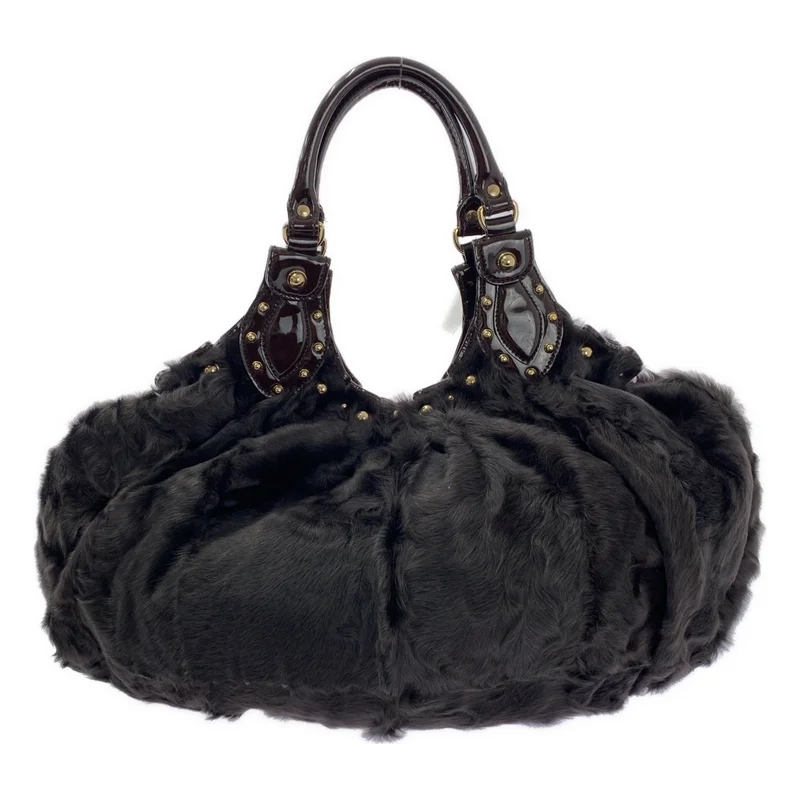 GUCCI / グッチ | パテントレザー ハンドル ファー トートバッグ |