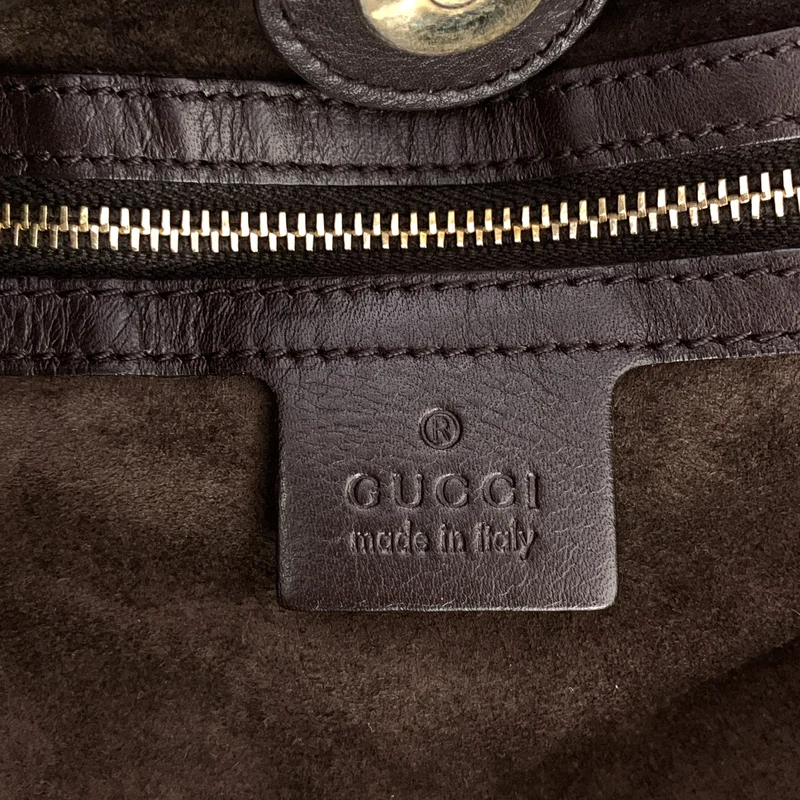 GUCCI / グッチ | パテントレザー ハンドル ファー トートバッグ |