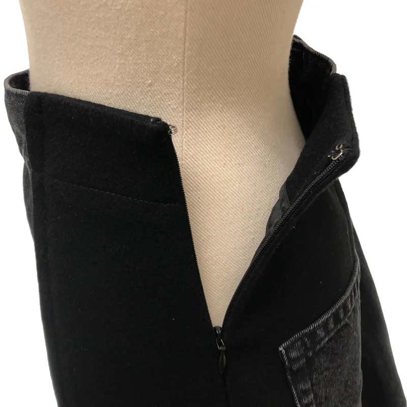 sacai / サカイ | デニム × ウール メルトン切替 スカート | 2 | レディース