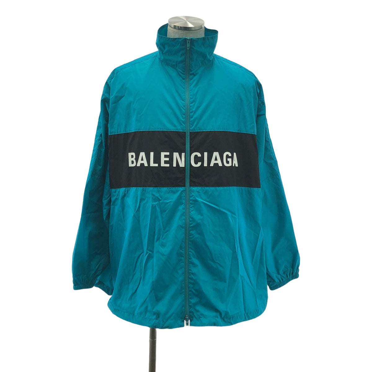 【美品】  BALENCIAGA / バレンシアガ | 2023AW | ロゴプリント ポプリン ナイロン ブルゾン | XS | ターコイズ / ブラック / ホワイト | メンズ 美品】 BALENCIAGA / バレンシアガ | 2023AW | ロゴプリント ポプリン