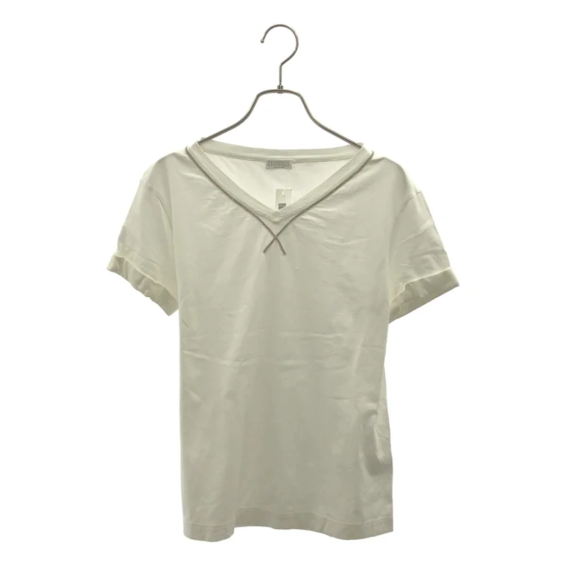 BRUNELLO CUCINELLI / ブルネロクチネリ | ラインストーン装飾 Vネック Tシャツ | XXS | レディース