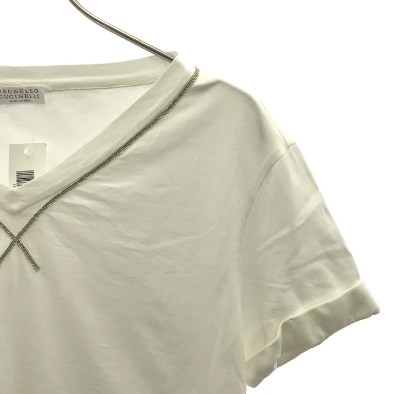 BRUNELLO CUCINELLI / ブルネロクチネリ | ラインストーン装飾 Vネック Tシャツ | XXS | レディース