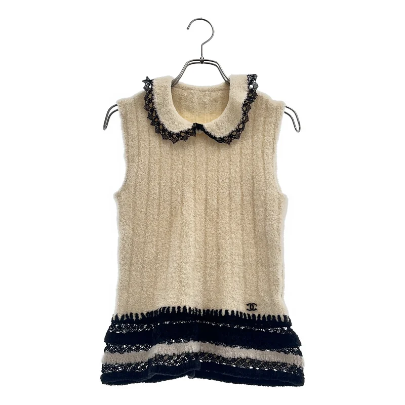 CHANEL / シャネル | ウール混 スリーブレス ラウンドカラー トップス |