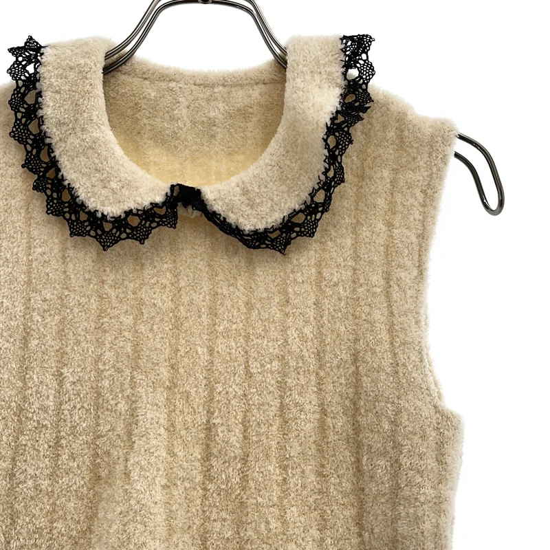 CHANEL / シャネル | ウール混 スリーブレス ラウンドカラー トップス |